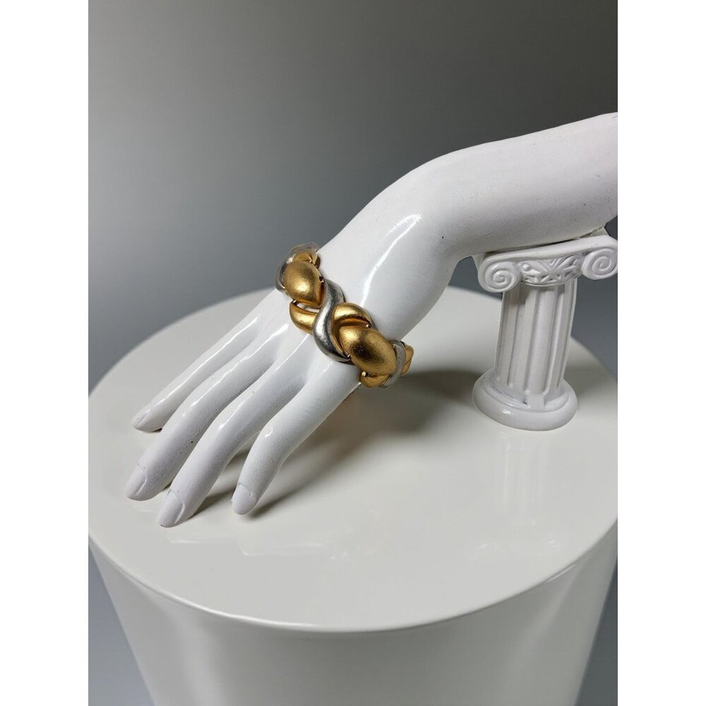 vintage Les Bernard jewelry 9" hook closure gold and silver color metal wrist br - Picture 4 of 11
